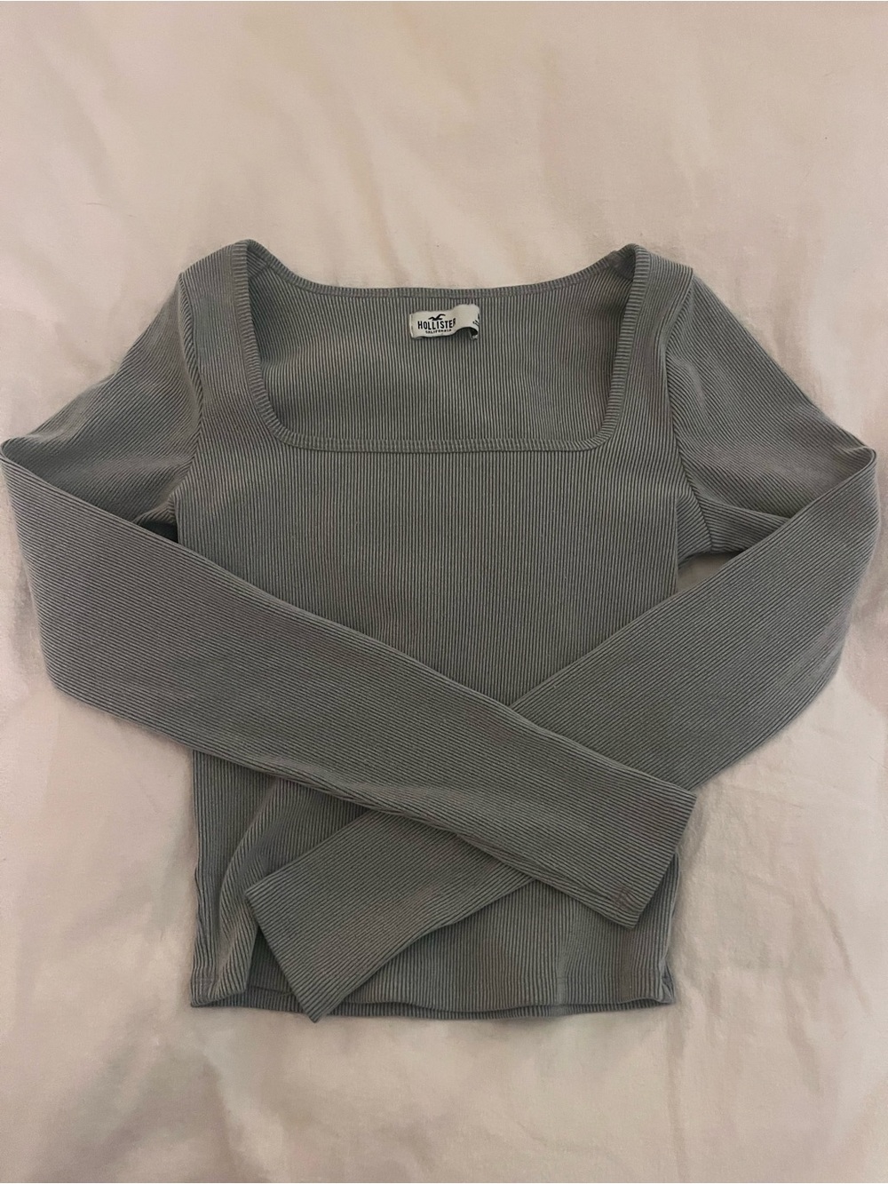 Hollister Ribbed Square Neck Long Sleeve Top - Sage